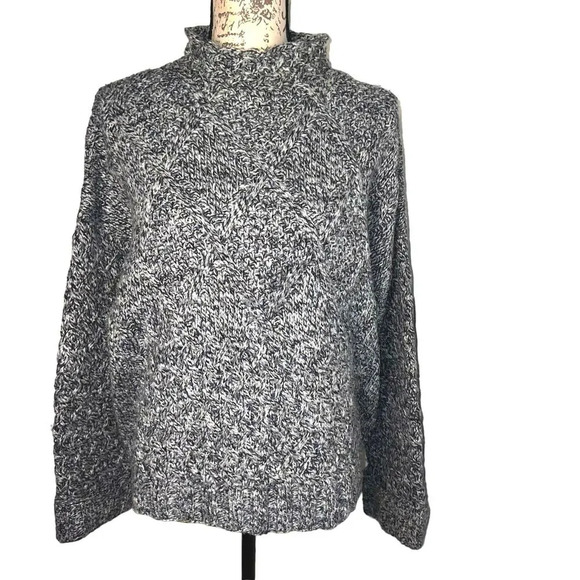 Express Tricot Sweater Large Angora Wool Blend Diamond Mock Neck Hand-knitted - Picture 1 of 8